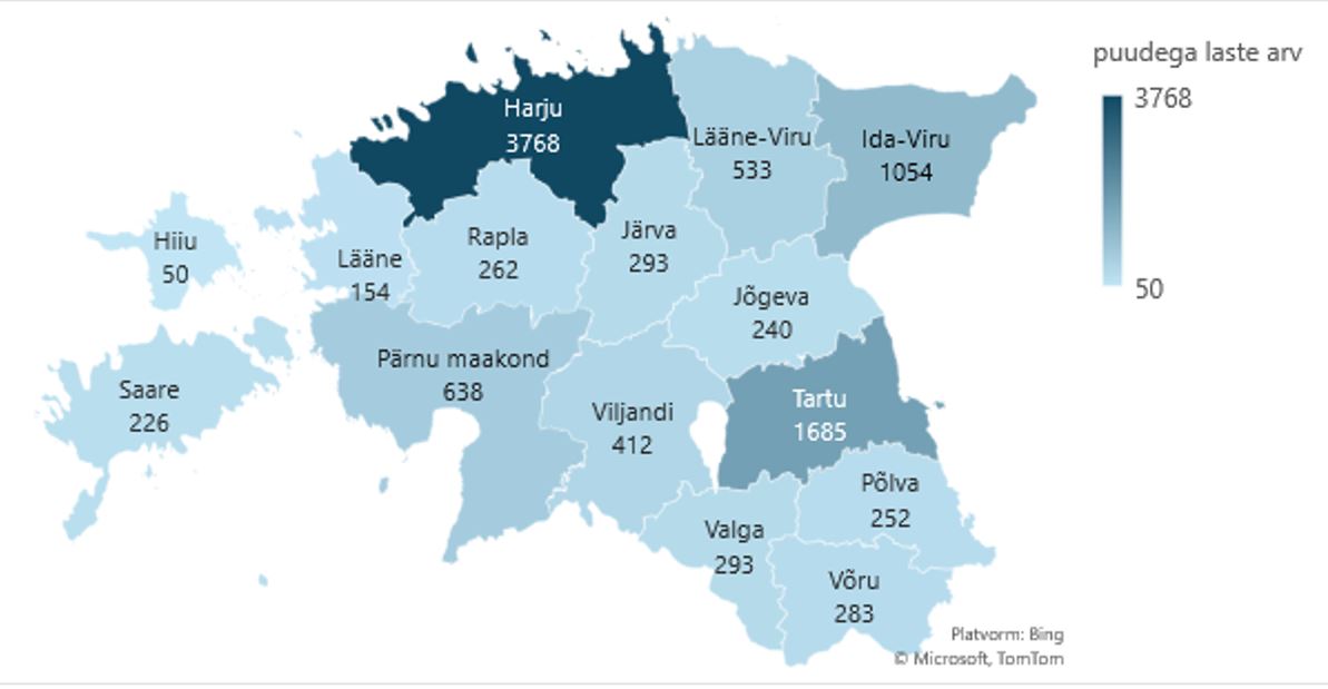 Kuni 17-aastased puudega lapsed, 2023. aasta lõpu seis