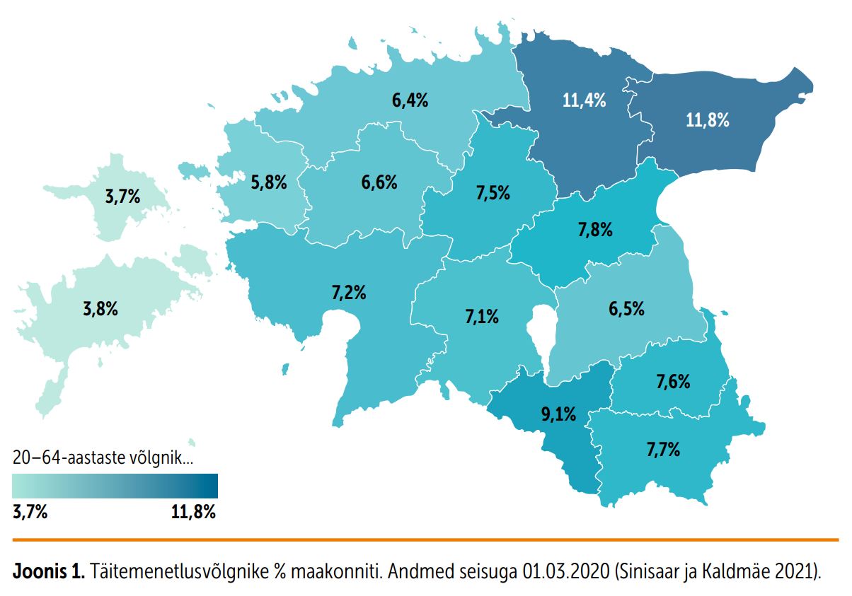 Täitemenetlusvõlgnikud maakonniti