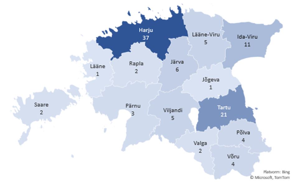 TRT osutajate arv maakonniti