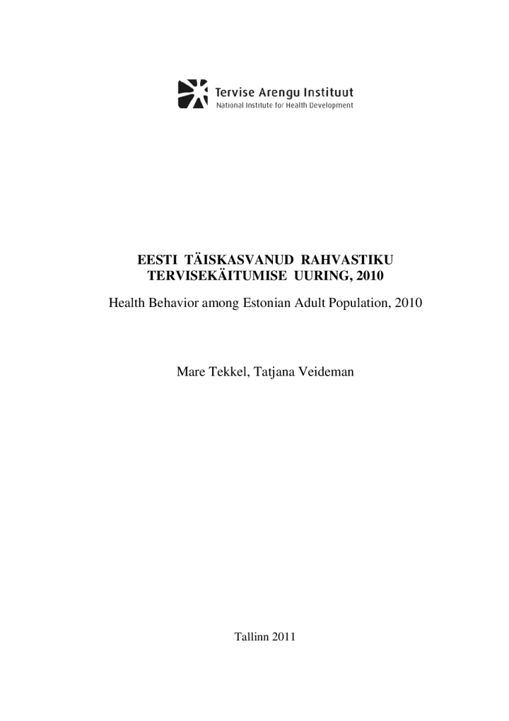 Eesti täiskasvanud rahvastiku tervisekäitumise uuring, 2010 